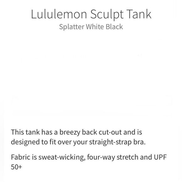 Lululemon Sculpt Tank Splatter White Black - Picture 5 of 14